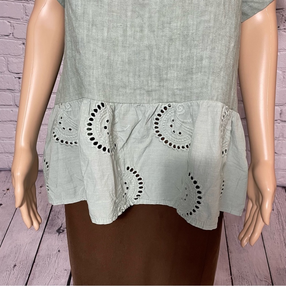 NWT New Terzo Millennio Sage Eyelet-trim Linen Top Made in Italy Size L - Picture 9 of 11
